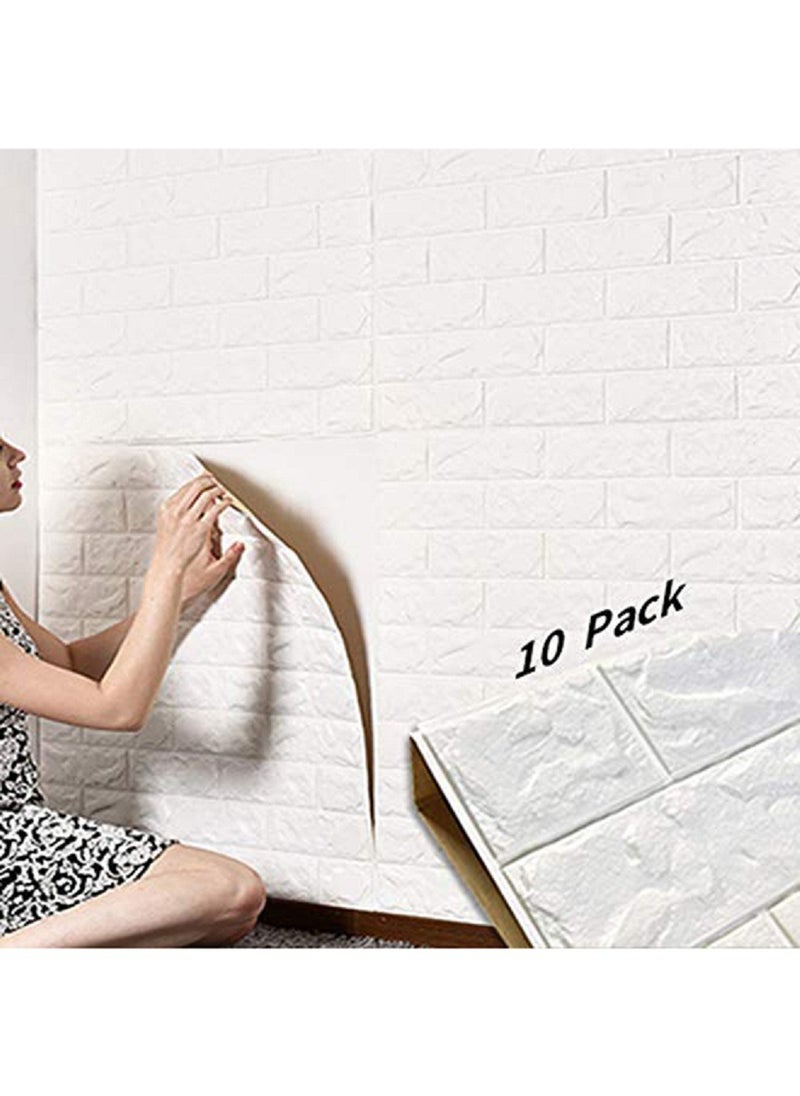 Generic - مجموعة ورق حائط من 10 قطع من الطوب الرغوي ثلاثي الأبعاد باللون الأبيض - Image 1