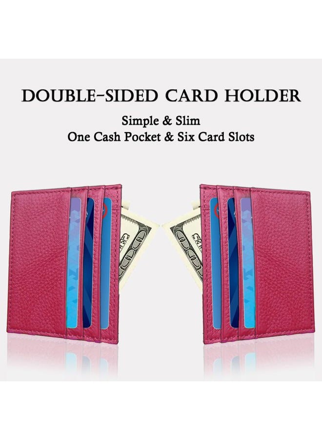 WOXVM Credit Card Holder Wallet RFID Blocking Slim Credit Card Cases Holder Premium Leather Minimalist Front Pocket Small Wallet with 6 Card Slots and 1 Pockets for Men Women, Rose Red, 10.5*7.5*0.4cm - Image 4