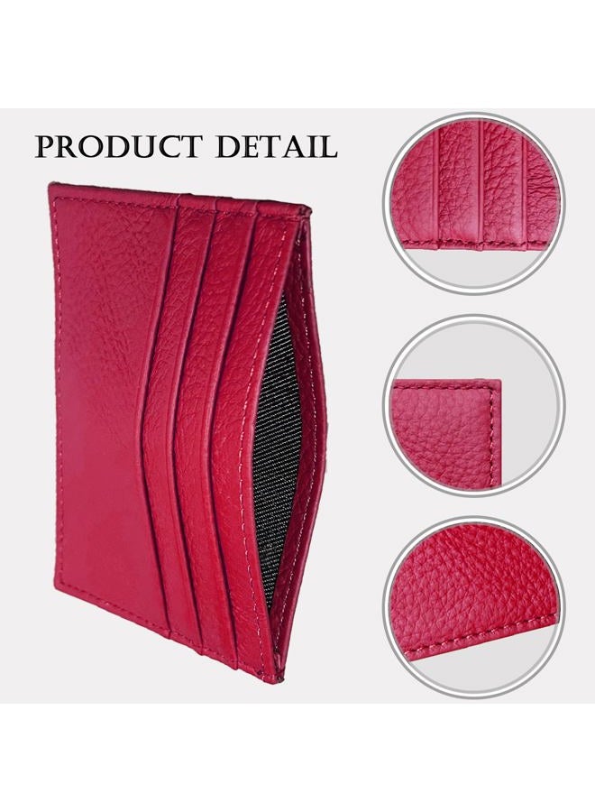 WOXVM Credit Card Holder Wallet RFID Blocking Slim Credit Card Cases Holder Premium Leather Minimalist Front Pocket Small Wallet with 6 Card Slots and 1 Pockets for Men Women, Rose Red, 10.5*7.5*0.4cm - Image 3