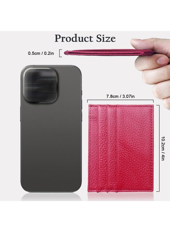 WOXVM Credit Card Holder Wallet RFID Blocking Slim Credit Card Cases Holder Premium Leather Minimalist Front Pocket Small Wallet with 6 Card Slots and 1 Pockets for Men Women, Rose Red, 10.5*7.5*0.4cm - Image 2