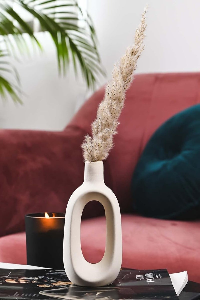 Purezento Modern Decorative Kieko Donut Vase Ceramic for Home Decor Centerpieces Office or Living Room with Unique Quality for Home Decor Flowers Pot Bedroom Side Corners White6 Inch - Image 1