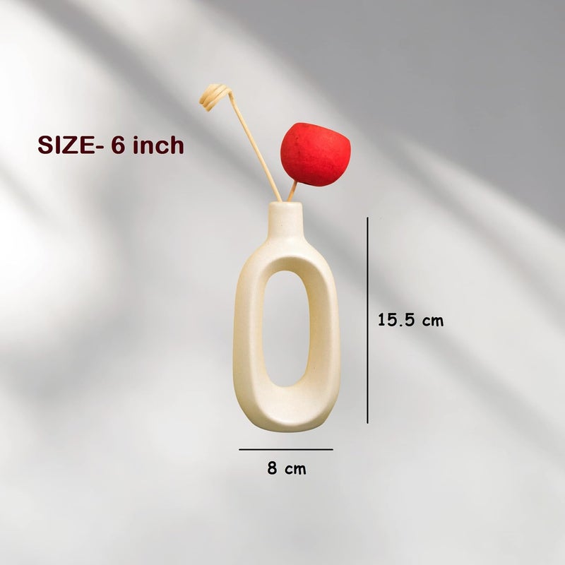 Purezento Modern Decorative Kieko Donut Vase Ceramic for Home Decor Centerpieces Office or Living Room with Unique Quality for Home Decor Flowers Pot Bedroom Side Corners White6 Inch - Image 2
