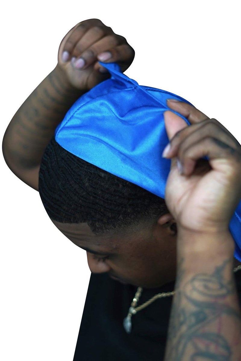 Veeta Superior Silk Durag - Smooth Silk Durag for Men & Women, Long Double Wide Straps, Outside Seam Triple Stitch Du Rag (Blue Dart) - Image 4