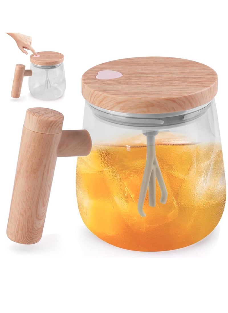 eBasket Self Stirring Mug Electric Coffee Mug 400ml Automatic Mixing Mug High Quality Glass with Handle and Wood Color Lid Mixing Mug for Coffee Milk Cocoa Tea Juice  - Image 1