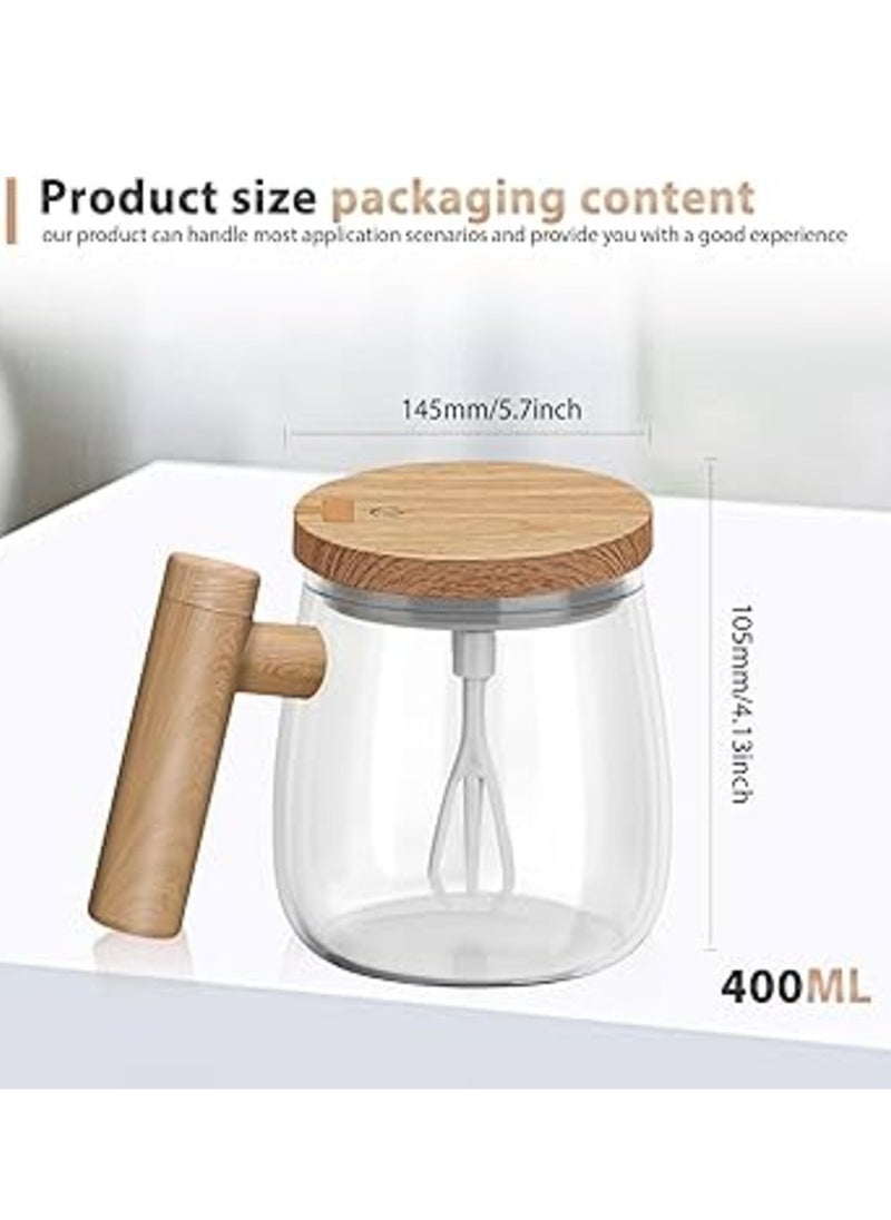 eBasket Self Stirring Mug Electric Coffee Mug 400ml Automatic Mixing Mug High Quality Glass with Handle and Wood Color Lid Mixing Mug for Coffee Milk Cocoa Tea Juice  - Image 3