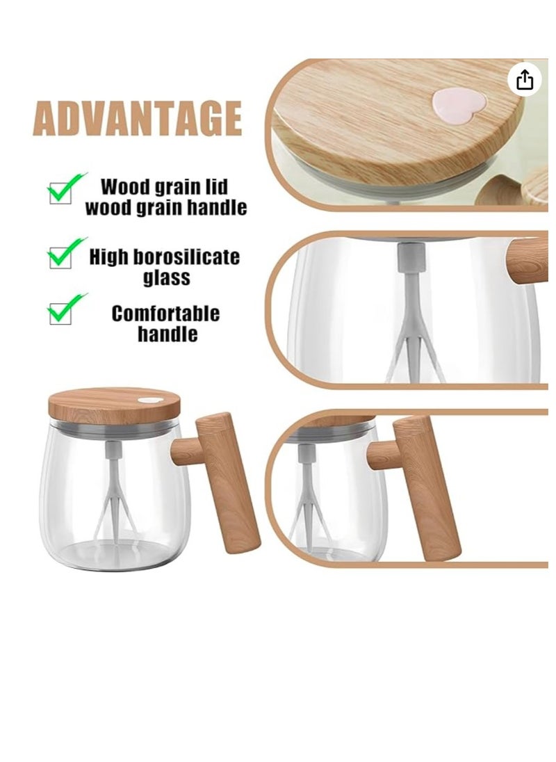 eBasket Self Stirring Mug Electric Coffee Mug 400ml Automatic Mixing Mug High Quality Glass with Handle and Wood Color Lid Mixing Mug for Coffee Milk Cocoa Tea Juice  - Image 5