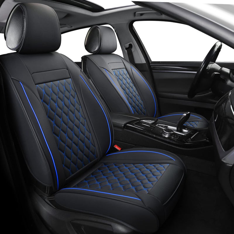 Vankerful Leather Car Seat Covers Full Set,Universal Fit for Most Cars,SUV,Sedans and Pick-up Trucks,Automotive Vehicle Faux Leather Cushion Covers for 5 Passenger Cars(Full Set,Black/Blue) - Image 1