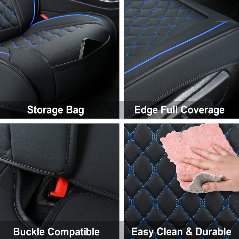 Vankerful Leather Car Seat Covers Full Set,Universal Fit for Most Cars,SUV,Sedans and Pick-up Trucks,Automotive Vehicle Faux Leather Cushion Covers for 5 Passenger Cars(Full Set,Black/Blue) - Image 4