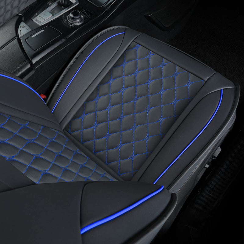 Vankerful Leather Car Seat Covers Full Set,Universal Fit for Most Cars,SUV,Sedans and Pick-up Trucks,Automotive Vehicle Faux Leather Cushion Covers for 5 Passenger Cars(Full Set,Black/Blue) - Image 5