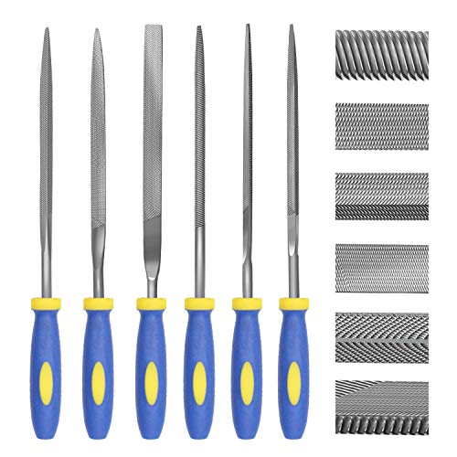 KALIM Needle File Set, Carbon Steel 6 Piece Set(6-1/4'' Total Length) Hardened Alloy Strength Steel - Set Includes Flat, Flat Warding, Square, Triangular, Round, and Half-Round File - Image 1