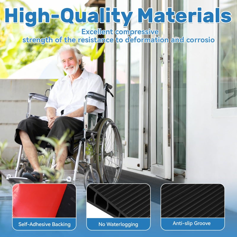 1 Rise Threshold Ramps for Doorways 40'' L Rubber Wheelchairs Ramps for Home Self-Adhesive, Door Transition Strip for Home (Black) - Image 4