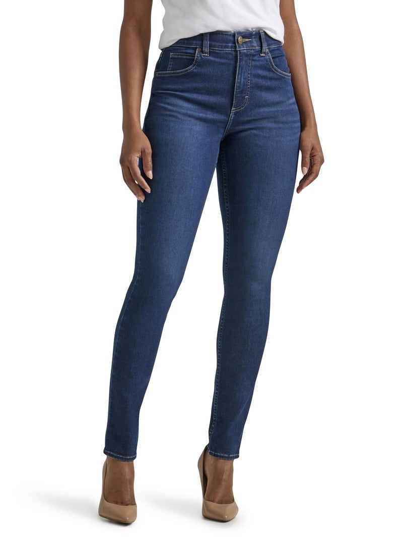 Lee Women's Ultra Lux Comfort with Flex Motion Skinny Leg Jean with Ever Fit Deepest Dark 14 Short - Image 1