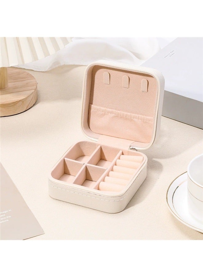Portable Travel Jewelry Organizer Box Beige/Pink,Mini Jewelry Travel Case,Small Jewelry Box,Traveling Jewelry Organizer,Portable Jewellery Storage Holder for Rings Earrings Necklace Bracelet Bangle Organizer Boxes for Girls Women  - Image 2