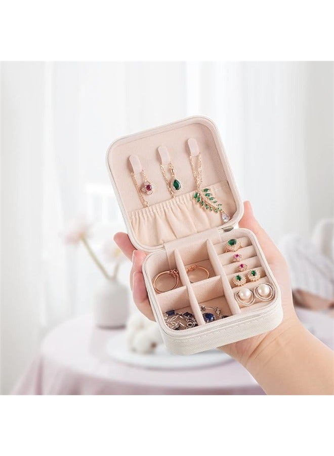 Portable Travel Jewelry Organizer Box Beige/Pink,Mini Jewelry Travel Case,Small Jewelry Box,Traveling Jewelry Organizer,Portable Jewellery Storage Holder for Rings Earrings Necklace Bracelet Bangle Organizer Boxes for Girls Women  - Image 3