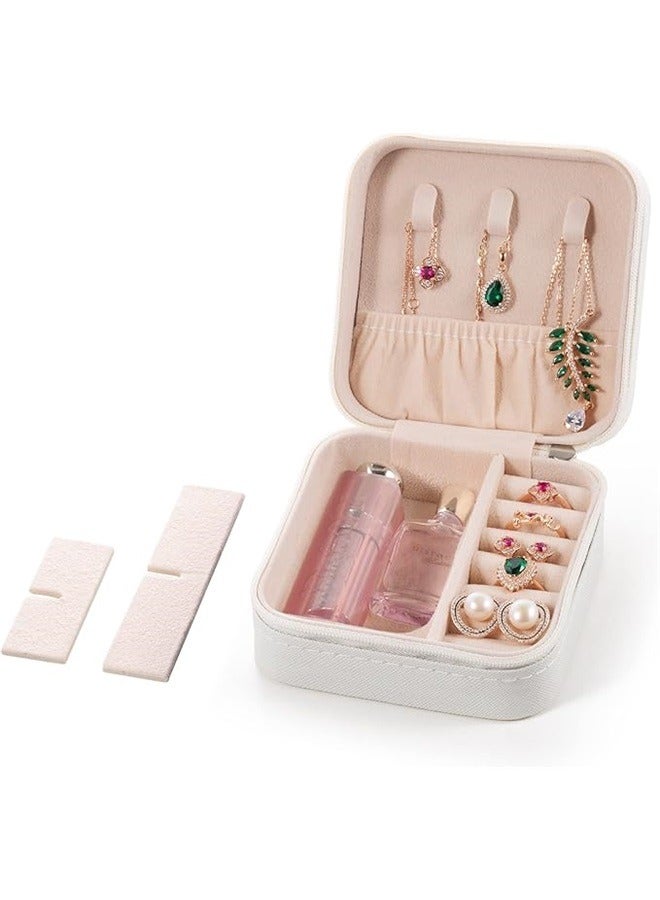Portable Travel Jewelry Organizer Box Beige/Pink,Mini Jewelry Travel Case,Small Jewelry Box,Traveling Jewelry Organizer,Portable Jewellery Storage Holder for Rings Earrings Necklace Bracelet Bangle Organizer Boxes for Girls Women  - Image 4