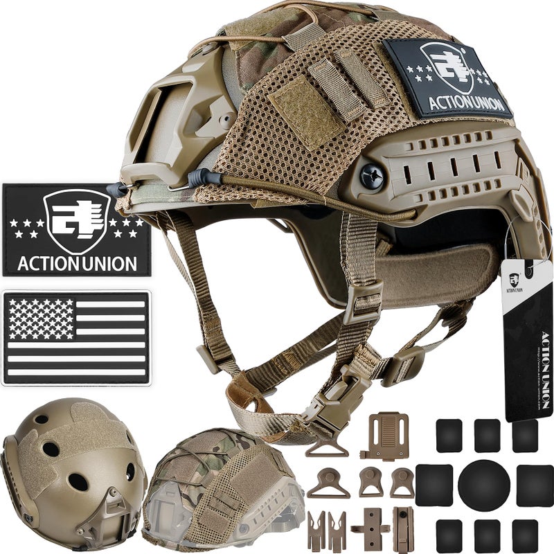 ACTIONUNION Airsoft Helmet Basic Set PJ Type Tactical Paintball Helmet (Medium, Tan) - Image 1