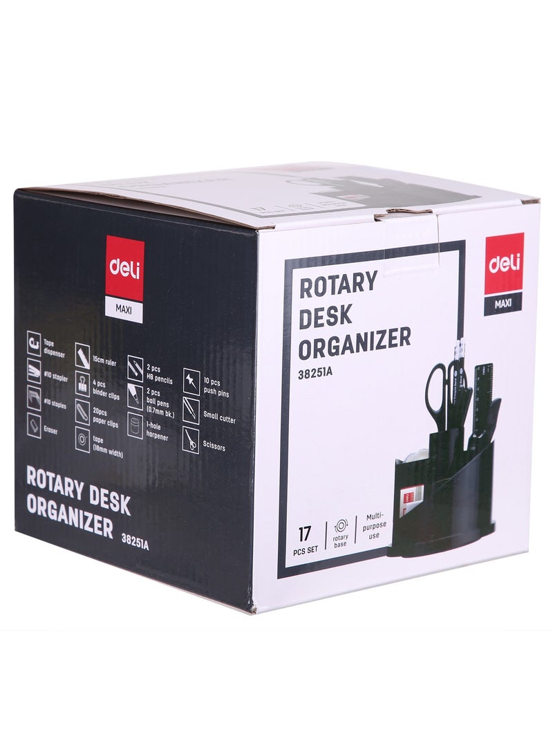 Deli E38251A Rotary Desk Organizer, φ153×145mm, Black, Durable HIPS Material, 7 Compartments, Rotary Base - Image 5