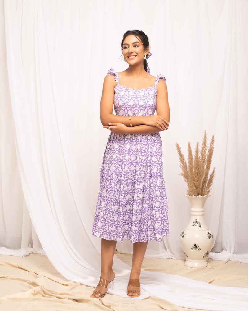 FIORRA Women's Lavender Cotton Floral Printed Dress DR0005 - Image 5