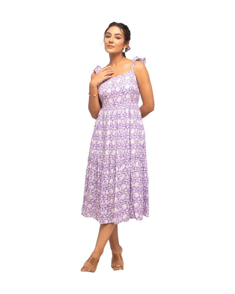FIORRA Women's Lavender Cotton Floral Printed Dress DR0005 - Image 2