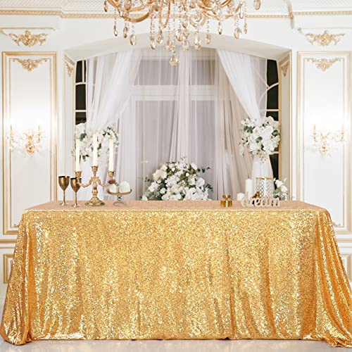 B.Cool B-COOL Sparkly Drape Tablecloth Gold Tablecloths Sequin Fabric Table Cloth for Ceremony Party Halloween 50x80 Inch - Image 1