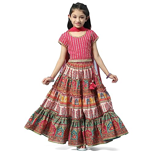 BIBA Girl's Solid Embroidred Polyester Blend Readymade Lehenga Choli Set (Kw5343_Berry Pink_3) - Image 1