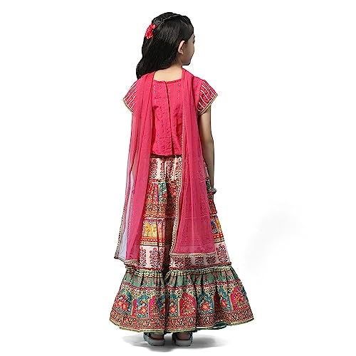 BIBA Girl's Solid Embroidred Polyester Blend Readymade Lehenga Choli Set (Kw5343_Berry Pink_3) - Image 4