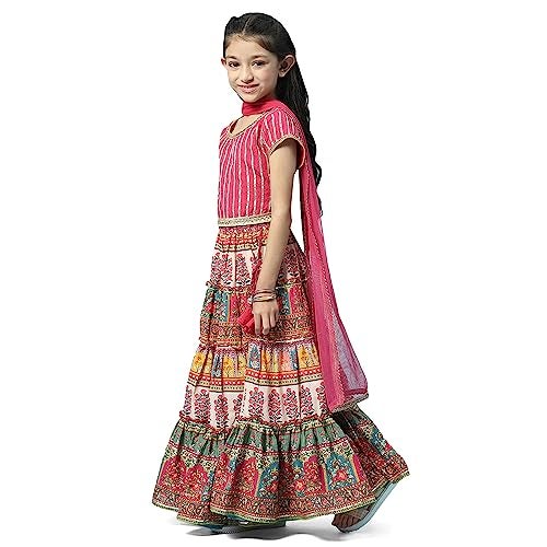 BIBA Girl's Solid Embroidred Polyester Blend Readymade Lehenga Choli Set (Kw5343_Berry Pink_3) - Image 2