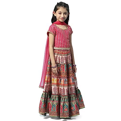 BIBA Girl's Solid Embroidred Polyester Blend Readymade Lehenga Choli Set (Kw5343_Berry Pink_3) - Image 3