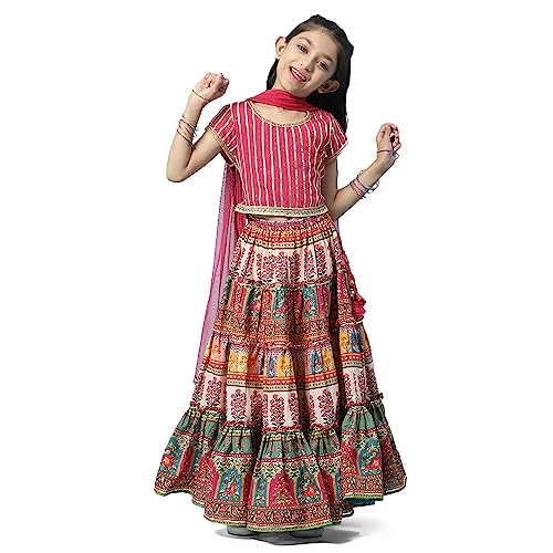BIBA Girl's Solid Embroidred Polyester Blend Readymade Lehenga Choli Set (Kw5343_Berry Pink_3) - Image 5