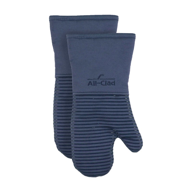 All-Clad AllClad Premium Silicone Oven Mitts Heat Resistant to 500 Degrees  100 Cotton  Silicone 14x7 Pot Holders for Kitchen and Barbeque 2Pack Indigo