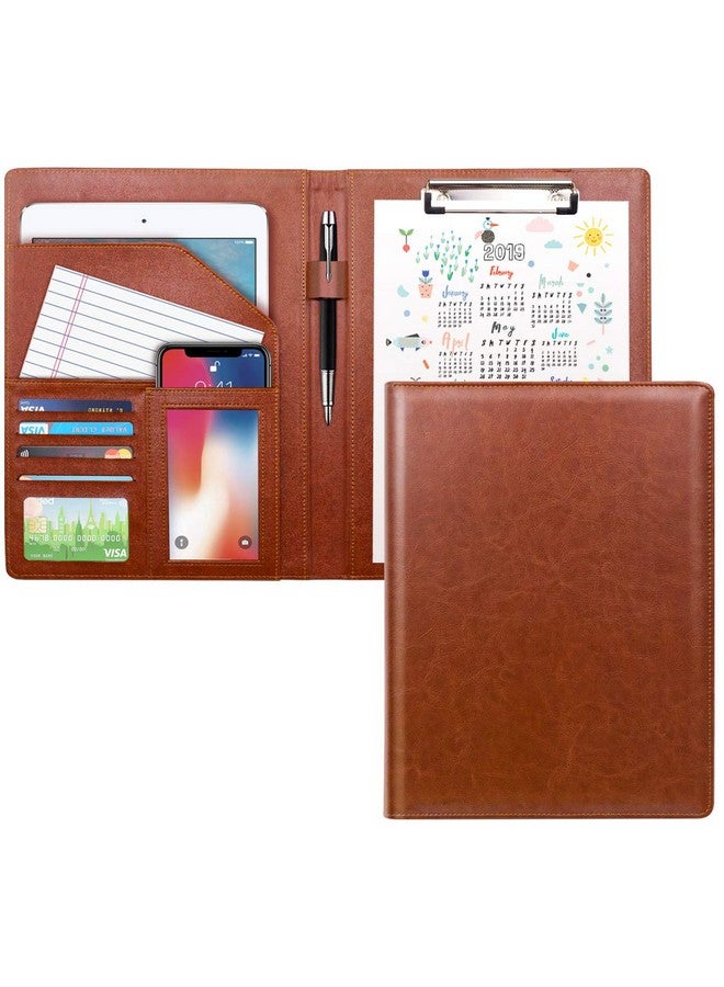 WAVEYU Padfolio Business/Resume Portfolio Folder Leather Interview Portfolio Business Portfolio Portfolio Organizer With Legal Pad Folder Clipboardinterview Folder For Men/Women Light Brown - Image 1