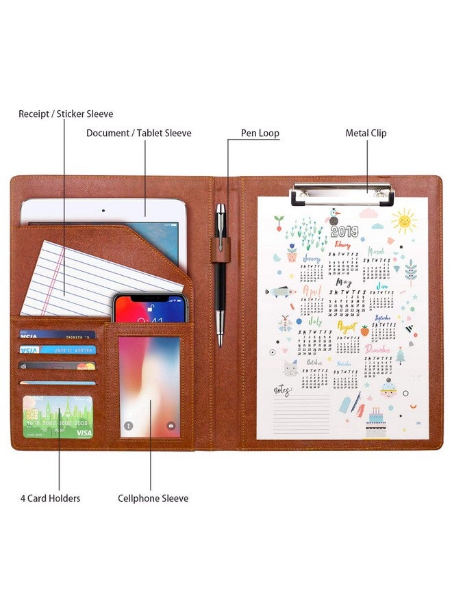 WAVEYU Padfolio Business/Resume Portfolio Folder Leather Interview Portfolio Business Portfolio Portfolio Organizer With Legal Pad Folder Clipboardinterview Folder For Men/Women Light Brown - Image 2