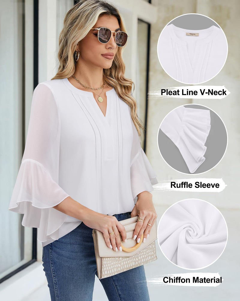 Timeson Work Blouses for Women Fashion 2026: Professional Formal Clothes - Womens Business Casual Tops - Office Attire White Dress Shirts 3/4 Length Sleeve Fall Outfits Interview Career L - Image 4