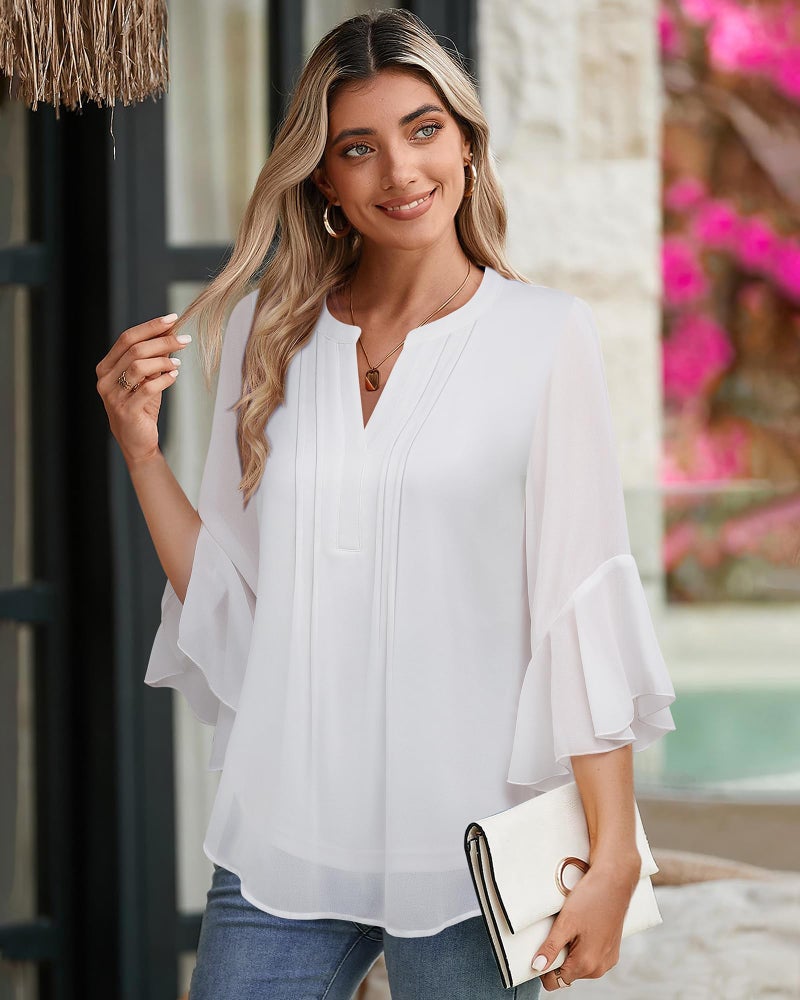 Timeson Work Blouses for Women Fashion 2026: Professional Formal Clothes - Womens Business Casual Tops - Office Attire White Dress Shirts 3/4 Length Sleeve Fall Outfits Interview Career L - Image 2
