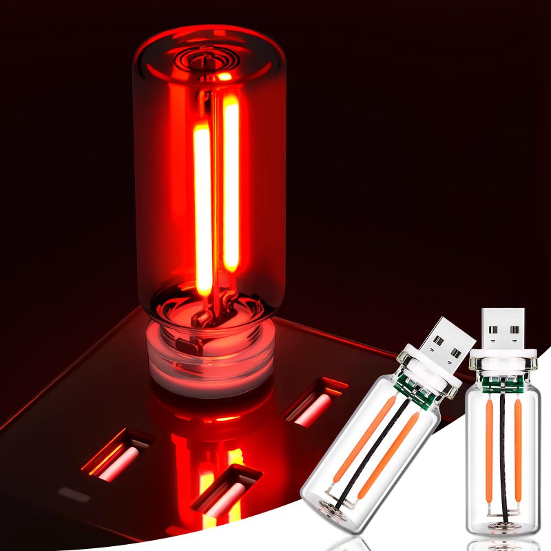 Kairiyard 2 PCS Red USB Car LED Lights Interior, Touch Control Adjustable Brightness Plug-in Retro Portable Glass Bottle Ambient Night Lights for Car, Computers, Party, Holiday Decoration, Bedroom - Image 1