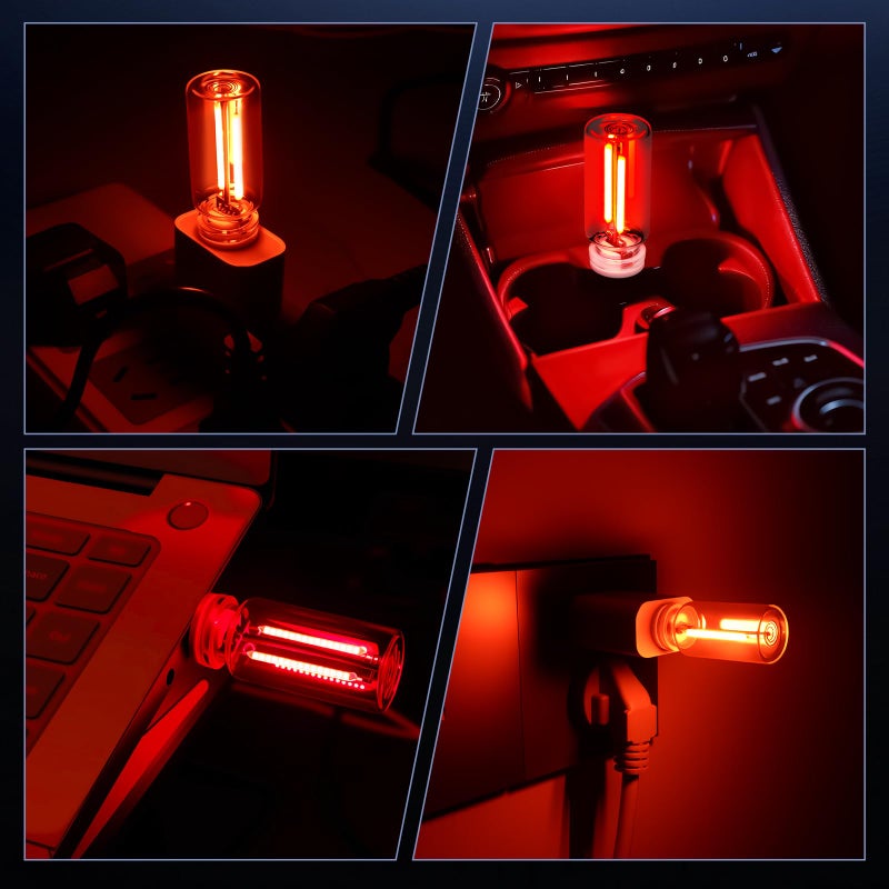Kairiyard 2 PCS Red USB Car LED Lights Interior, Touch Control Adjustable Brightness Plug-in Retro Portable Glass Bottle Ambient Night Lights for Car, Computers, Party, Holiday Decoration, Bedroom - Image 4