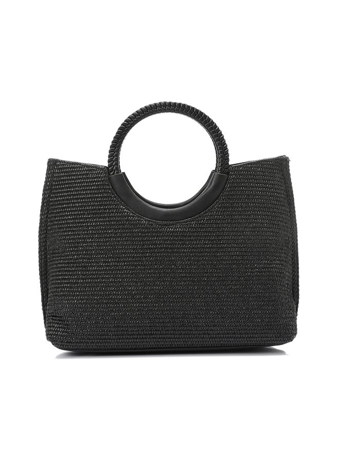 DejaVu Raffia Effect Practical Handbag - Black  - Image 2