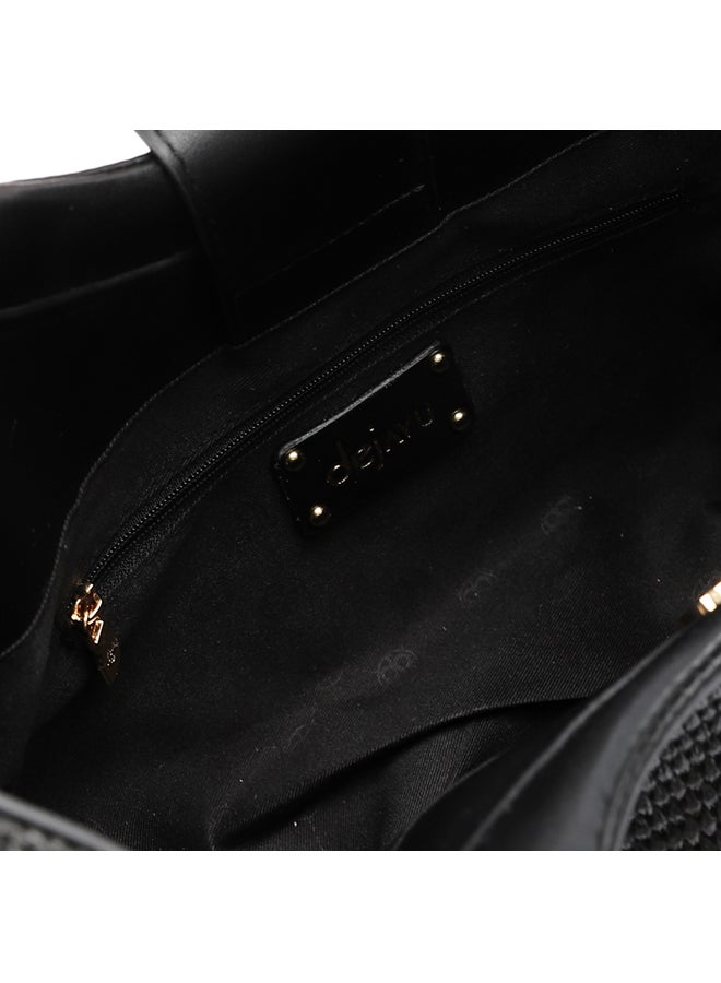 DejaVu Raffia Effect Practical Handbag - Black  - Image 3