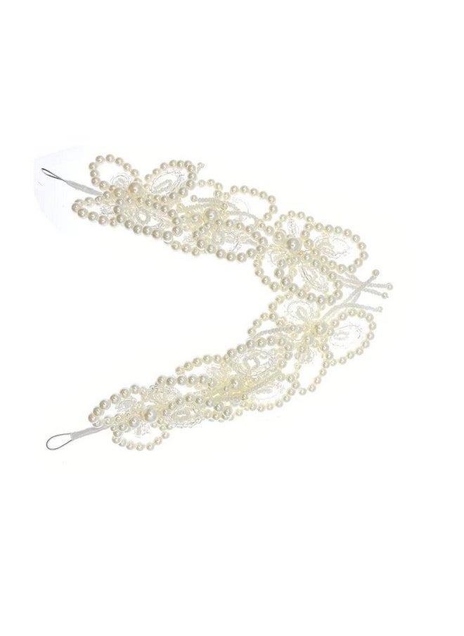 Sunshinesmile Bride - Pearl Butterfly Bridal Headpiece Wedding Headband For Brides Pearl Hair Vine Rhinestone Hair Accessories For Women - Image 1