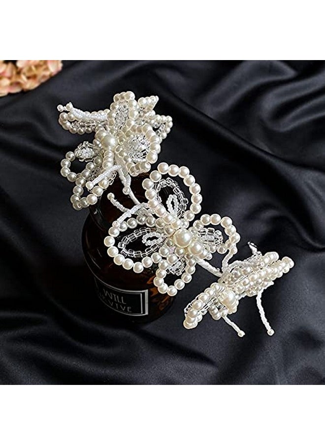 Sunshinesmile Bride - Pearl Butterfly Bridal Headpiece Wedding Headband For Brides Pearl Hair Vine Rhinestone Hair Accessories For Women - Image 1