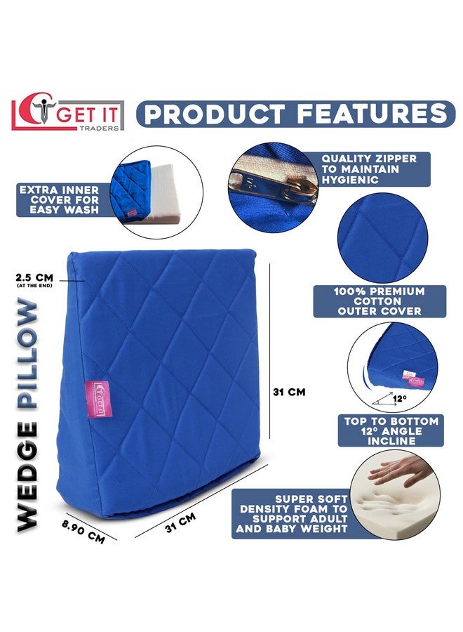 GET IT Memory Foam Multi Use Wedge Pillow For Pregnancy Women And New Born Baby Lower Back-Pain Relief Knee Support Between Legs Anti Vomiting Milk Spitting (Royal Blue16 Inch X 14 3.5 Inch) - Image 3