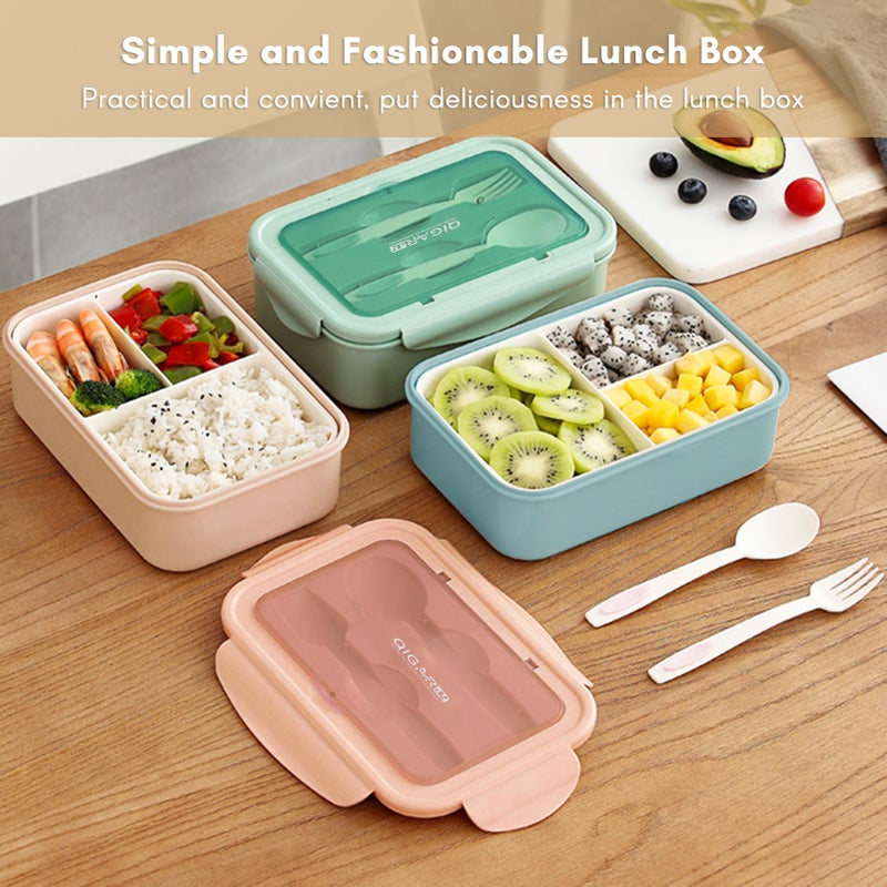 1400ML Plastic Lunch Box With and Spoon 3 Compartment Single-layer Leakproof Reusable Crisper Portable Sealed Bento Box for Adults Kids Home School Office Outdoor - Image 2