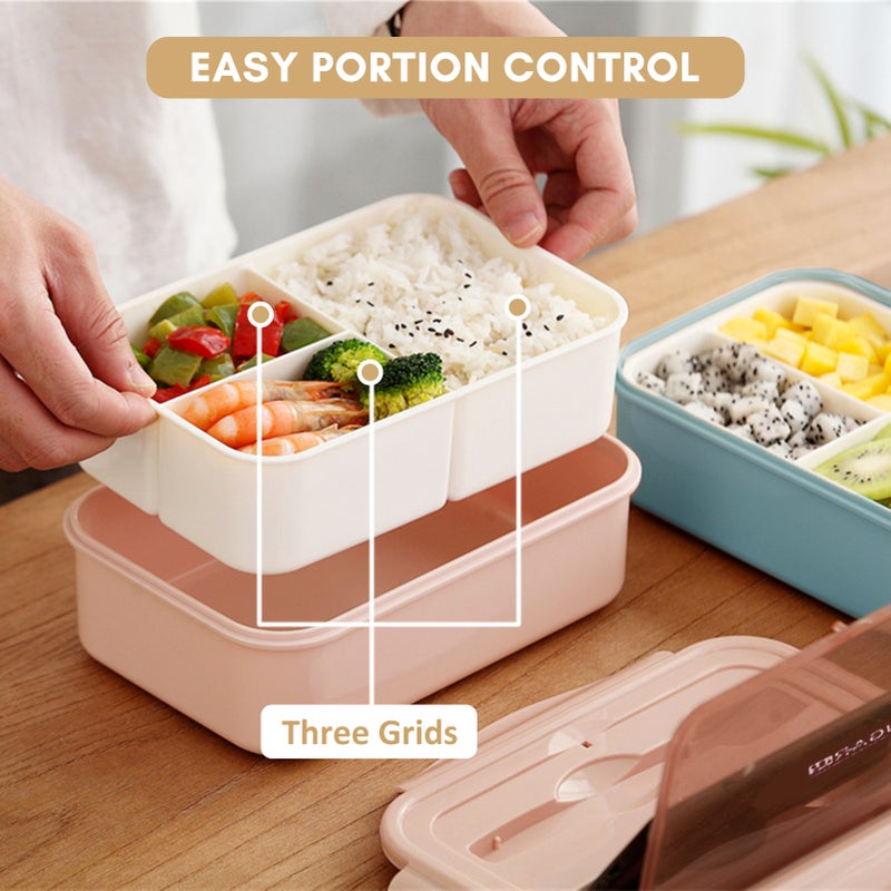 1400ML Plastic Lunch Box With and Spoon 3 Compartment Single-layer Leakproof Reusable Crisper Portable Sealed Bento Box for Adults Kids Home School Office Outdoor - Image 3