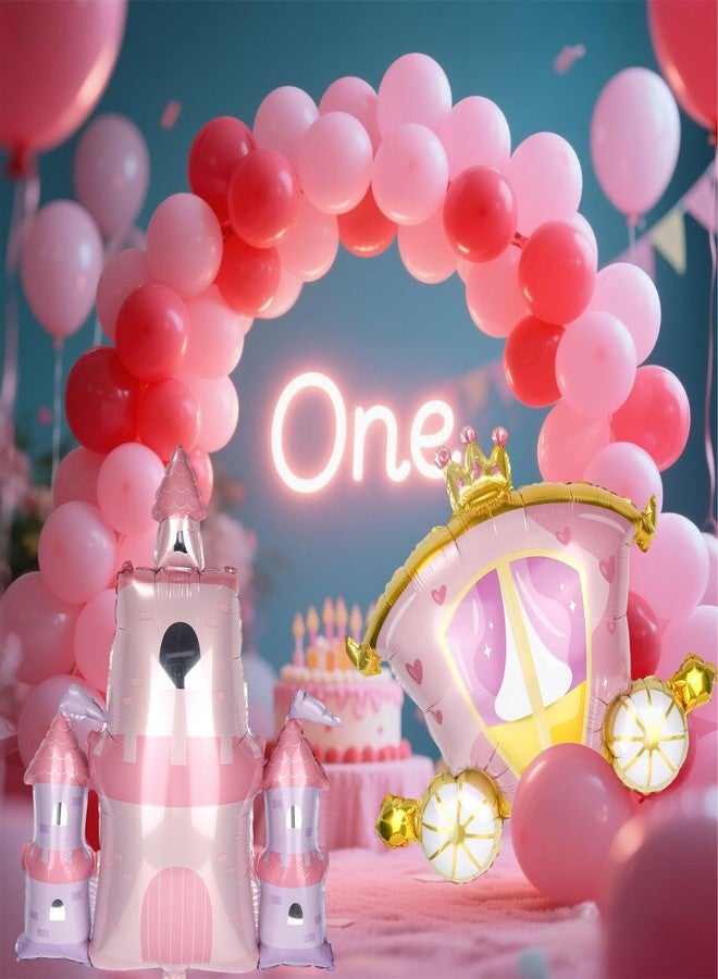 lasuroa 4pcs Princess Birthday Party Balloons, Pink Princess Castle & Carriage Foil Balloons for Birthday Baby Shower Bachelorette Decorations - Image 5