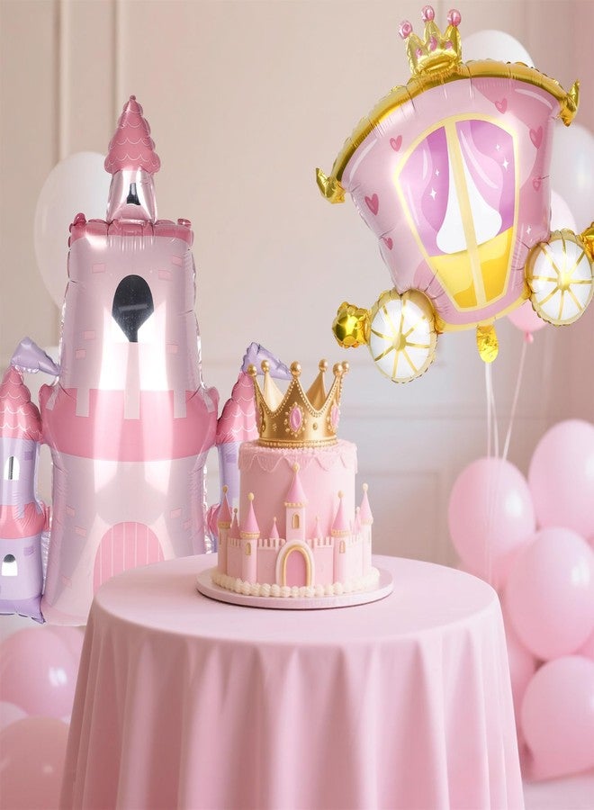 lasuroa 4pcs Princess Birthday Party Balloons, Pink Princess Castle & Carriage Foil Balloons for Birthday Baby Shower Bachelorette Decorations - Image 4