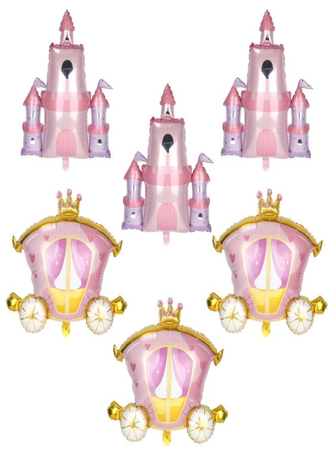 lasuroa 4pcs Princess Birthday Party Balloons, Pink Princess Castle & Carriage Foil Balloons for Birthday Baby Shower Bachelorette Decorations - Image 1