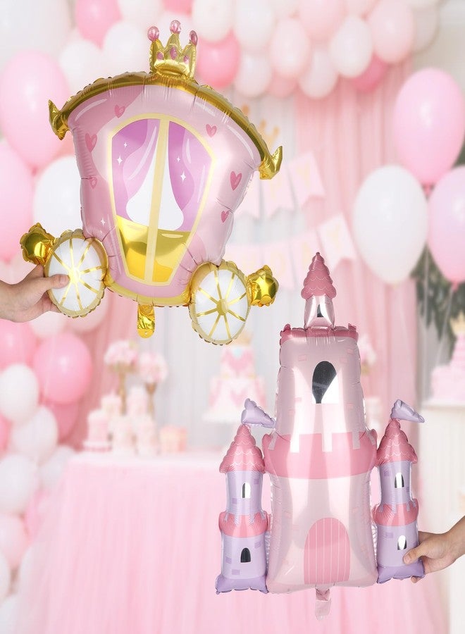 lasuroa 4pcs Princess Birthday Party Balloons, Pink Princess Castle & Carriage Foil Balloons for Birthday Baby Shower Bachelorette Decorations - Image 3