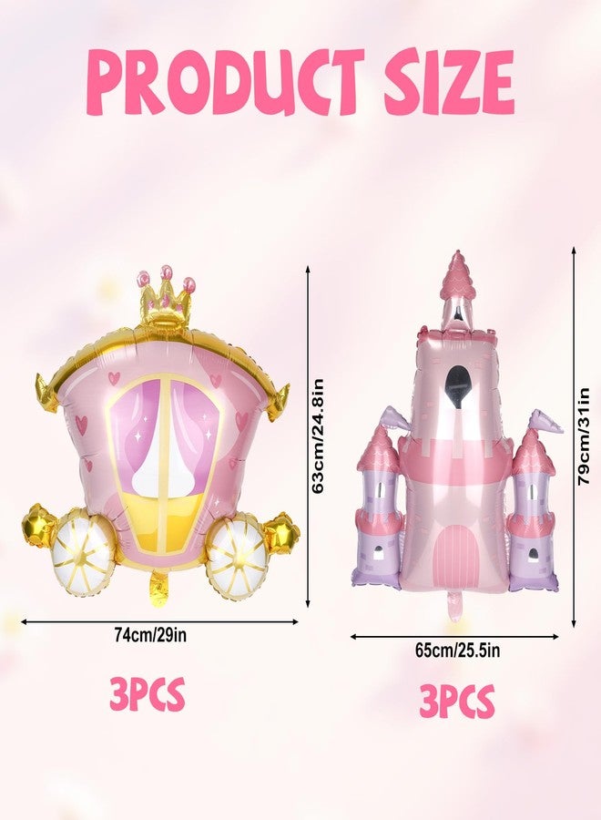 lasuroa 4pcs Princess Birthday Party Balloons, Pink Princess Castle & Carriage Foil Balloons for Birthday Baby Shower Bachelorette Decorations - Image 2