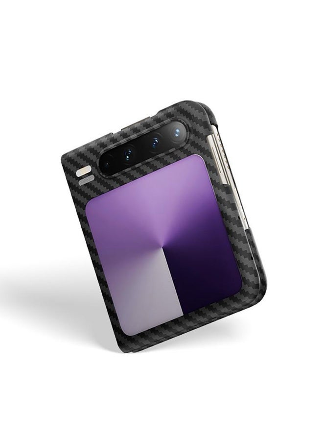 ⁧جراب هاتف Huawei Pura X مصنوع من ألياف الكربون 1500D ذو حبيبات دقيقة (أسود)⁩