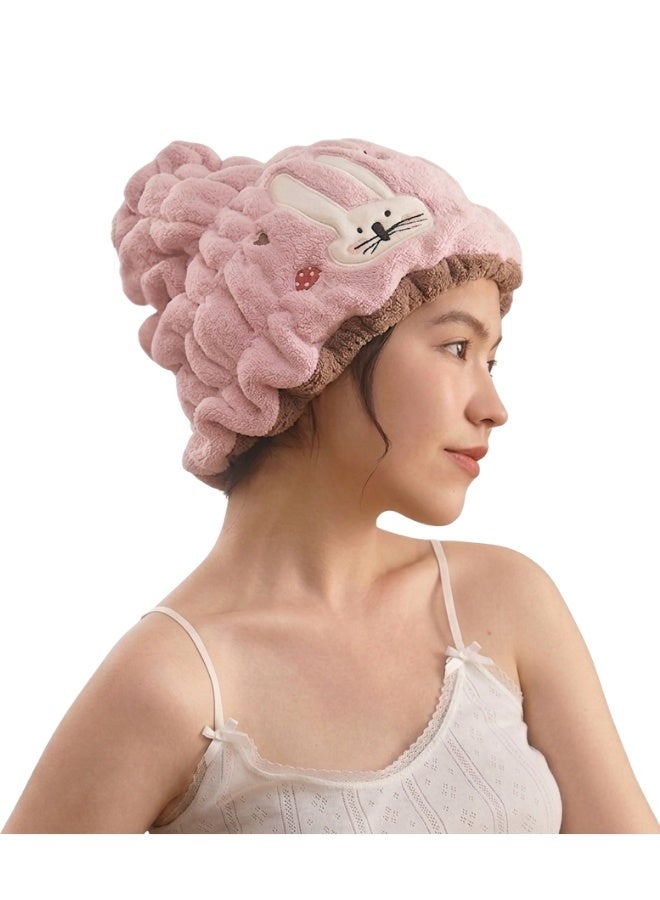 Cute Bunny Microfiber Hair Drying Cap 32 × 24 cm – Ultra Absorbent Soft Hair Towel Wrap 100g, Quick Dry Hair Turban for Long, Short & Curly Hair, Reduces Frizz, Ideal for Bath, Spa, Travel & Daily Hair Care - Image 1
